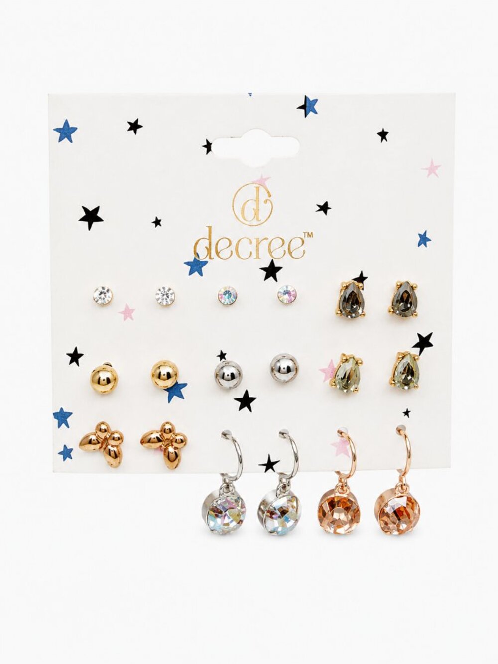 Decree Multi-Pair Earring Set Studs Hoops Crystal Dangle NWT